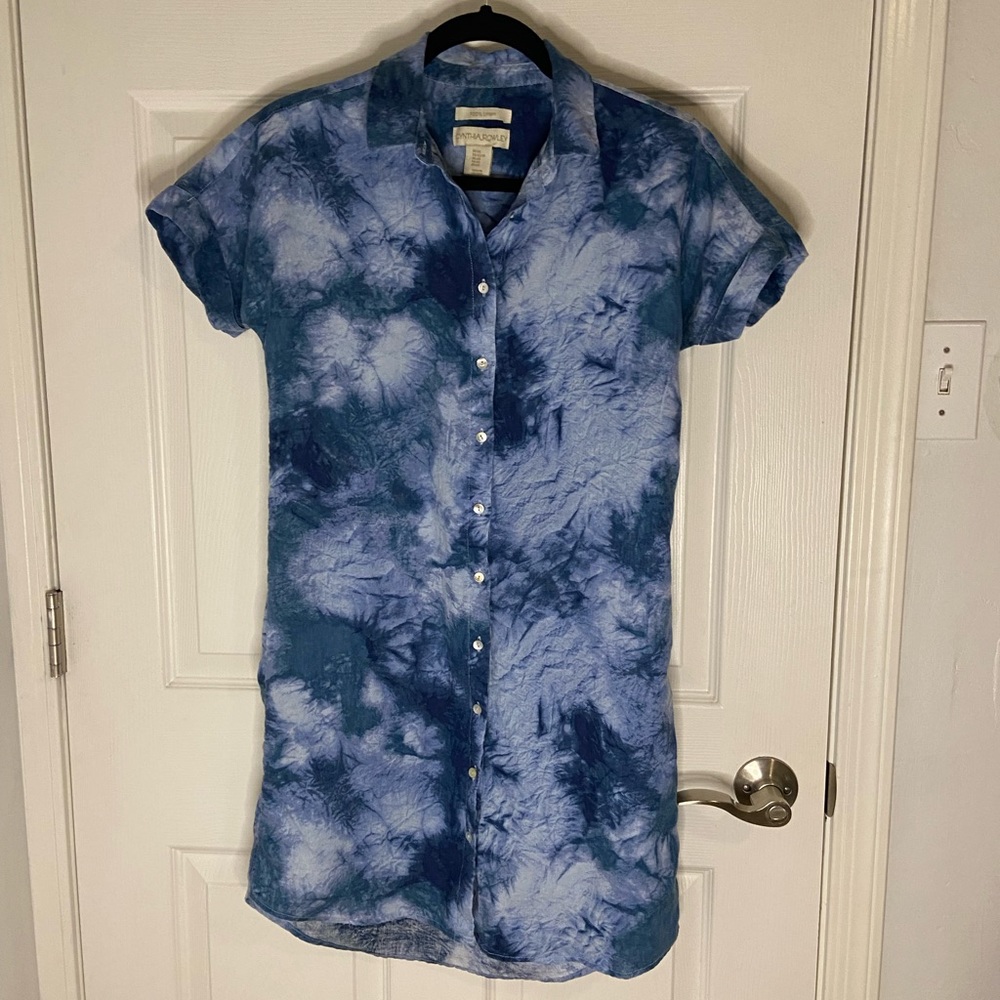 Cynthia Rowley Blue Tie Dye Button Down Shirt Dress Size XS - Picture 2 of 6